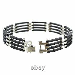 Bracelet pour homme en acier inoxydable et composite de carbone noir lié Rochet Roma