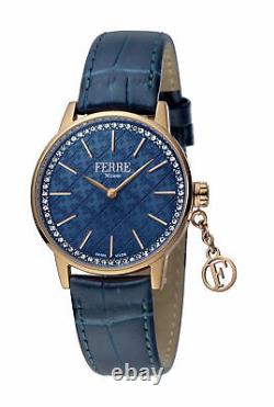 Ferre Milano Femme Fm1l103l0031 Rose-gold Ip Steel Blue Leather Wristwatch