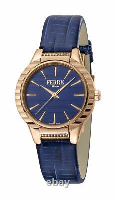 Ferre Milano Femme Fm1l114l0031 Rose-gold Ip Steel Blue Leather Wristwatch