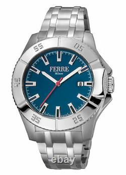 Ferre Milano Homme Fm1g085m0061 Blue Dial Stainless Steel Date Wristwatch