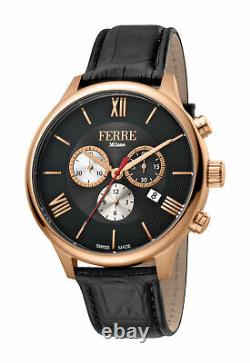 Ferre Milano Homme Fm1g144l0031 Rose-gold Ip Steel Chrono Black Leather Watch