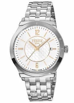Ferre Milano Hommes Fm1g066m0061 Cadran Blanc Acier Inoxydable Date Wristwatch