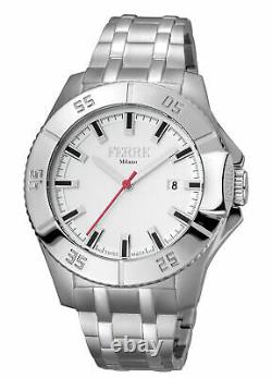 Ferre Milano Men's Fm1g085m0051 White Dial Stainless Steel Date Wristwatch