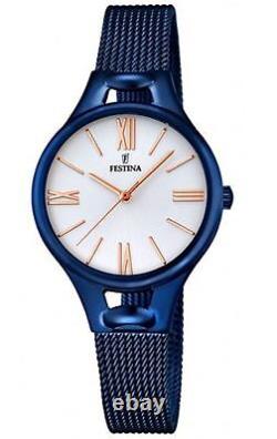 Festina F16953/1 Boîtier Bleu Et Bleu Milanes Mesh Bracelet 32mm Ladies Watch