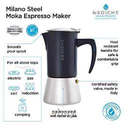 GROSCHE Milano Acier 10 tasses à espresso Machine à espresso en acier inoxydable pour plaque de cuisson