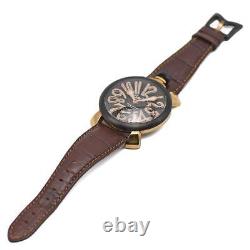 GaGa MILANO Manuale 48MM 5014.01S Montre pour homme en cuir noir avec cadran en carbone et manuel