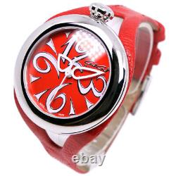 Gaga Milano 6070 Flat 42 Montres Cadran Rouge en Acier Inoxydable/Cuir Quart