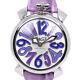 Gaga Milano Montre 40 Crottin Argent / Violet Cadran Blanc En Acier Inoxydable