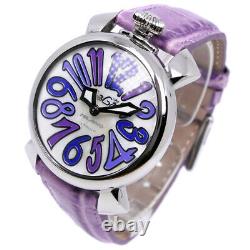 Gaga Milano Montre 40 Crottin Argent / Violet Cadran Blanc en Acier Inoxydable