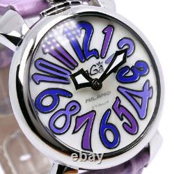 Gaga Milano Montre 40 Crottin Argent / Violet Cadran Blanc en Acier Inoxydable