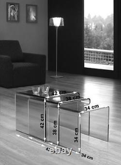 Milan Black Glass Nest De 3 Tables D'appoint Tables De Salon Pour Le Salon