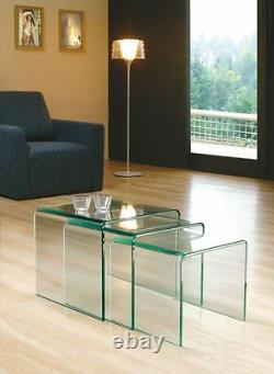 Milan Clear Glass Nest De 3 Tables D'appoint Tables De Salon Pour Le Salon