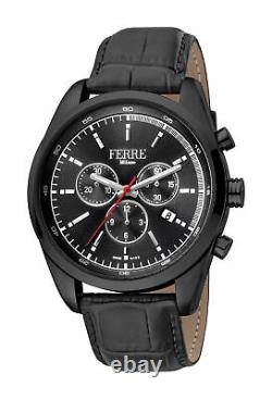 Montre-bracelet chronographe en cuir noir Ferre Milano pour hommes FM1G129L0041