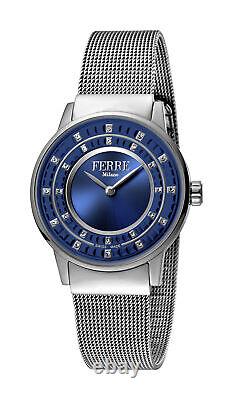 Montre-bracelet en acier inoxydable IP à cadran bleu pour femmes Ferre Milano FM1L102M0051