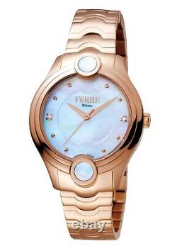 Montre-bracelet en acier rose doré IP Ferre Milano pour femmes avec cadran nacre FM1L083M0051