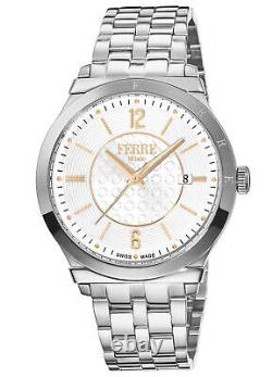 Montre-bracelet pour homme Ferre Milano FM1G066M0061 Cadran blanc en acier inoxydable avec date