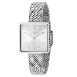 Montre pour femmes Liu Jo avec boîtier carré, cristaux sur les côtés du bracelet de montre en jersey Milano.