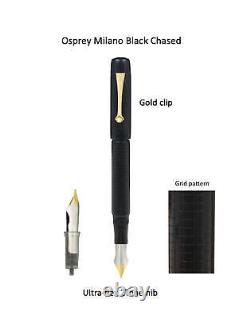 Osprey Milano - Stylo-plume en ébonite noire avec plume ULTRA-FLEX EEF/EF/F/M/B