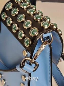 Prada Milano Comic-print Stud-embellished Multicolor Leather Crossbody Handbag