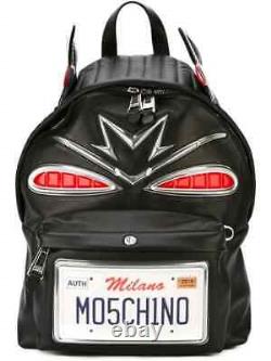 Sac à dos en cuir noir Cadillac Moschino Couture Milano avec ailes, unisexe, neuf avec étiquette.